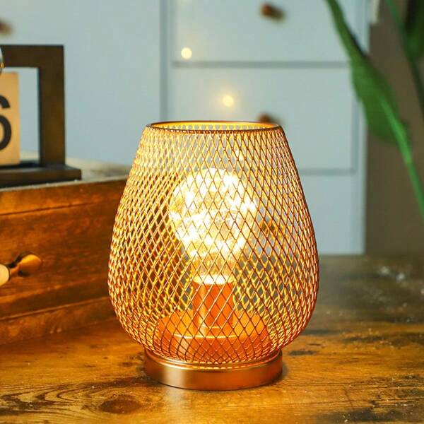 Eisenkunst LED Gitter Cut Out Vintage Stil Einfache Tischlampe für Schlafzimmer, Wohnzimmer, Arbeitszimmer