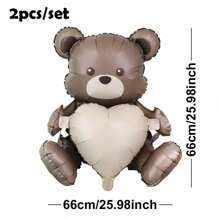 2 Peças Balões em Forma de Coração Abraçando Urso Marrom Fofo, Balões de Mylar de Urso Cartoon Fosco 3D Sentado-em Pé, Adequado para Decorações de Festa de Aniversário, Suprimentos de Festa em Casa