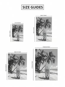 1 pieza Arte de pared sin marco Escape costero - Fotografía de playa en blanco y negro con palmeras y silueta de tabla de surf vintage, impresión de arte de retiro oceánico minimalista, decoración de vacaciones de lujo para dormitorio/sala de estar/estudio/dormitorio/casa de playa - Blanco y Negro - Ver 8
