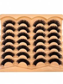 HBZGTLAD 14 Pairs Fluffy Crossed Thick Natural Looking Synthetic Mink Eyelashes, Extra Long 3D Handmade Lash Extension, Reusable Makeup False Eyelashes, Assorted Styles - 濃密款 - 查看 3