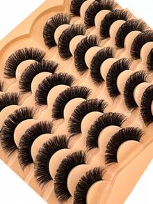 HBZGTLAD 14 Pairs Fluffy Crossed Thick Natural Looking Synthetic Mink Eyelashes, Extra Long 3D Handmade Lash Extension, Reusable Makeup False Eyelashes, Assorted Styles - 濃密款 - 查看 6