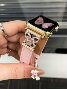 38-49毫米女士真皮表带 - 闪亮蝴蝶金属扣，超薄舒适，防汗 - 优雅时尚的表带，适合商务/约会/婚礼/派对/日常佩戴 - 送给她的精美礼物，高品质替换表带 - 粉紅+玫瑰金 - 查看 6