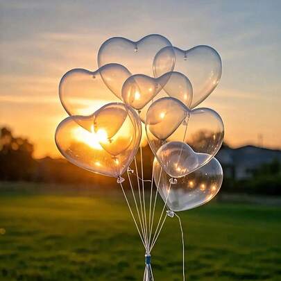 21/42 个透明爱心乳胶气球，无需电源，节日派对装饰，非常适合生日、婚礼、情人节、单身派对装饰、周年纪念、主题活动装饰、订婚仪式装饰、开幕式、毕业季、家居装饰、气球布置、气球派对、摄影道具签到照片氛围背景、摄影道具静物装饰