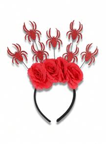 Halloween Party Rose Flower Headband, Dark Gothic Style Masquerade Bat Spider Headdress, Horror Artificial Flower Headpiece, Halloween Accessories, Hairband Headband For Women ,Hair Accessories, Diadema, Hair Hoop