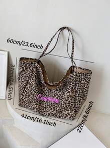 1pc Personalized Women Leopard Print Canvas Shoulder Bag, Fashion Versatile Handbag Tote Bag For Work Commute, Embroidered Custom Name Underarm Bag, Large Capacity Lightweight Storage Bag, Portable Tote For School, Suitable For Daily Use, Shopping, Party, Great Gift For Family, Friends, Lover, For Christmas, Spring Festival, Mother's Day, Women's Day, Valentine's Day, Teacher's Day, Nurse's Day, Thanksgiving, Independence Day, Birthday