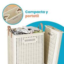 Cesto Canasta Para Ropa Extra Grande Con Llantas Moderna Organizador Lavandería Ruedas Plástico Resistente Almacenaje Hogar Porto Ropa Sucia Fácil Traslado - Blanco - Ver 4