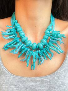 Set de 2 collares elegantes de resina multicapa con colgantes de coral y diseños geométricos, un diseño creativo de vida marina para uso diario y vacaciones en la playa