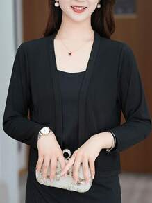 1pc Lightweight Silk Ice Chiffon Cardigan, Versatile & Elegant Design, Long Sleeve Thin Knitted Cover Up For Spring & Summer
