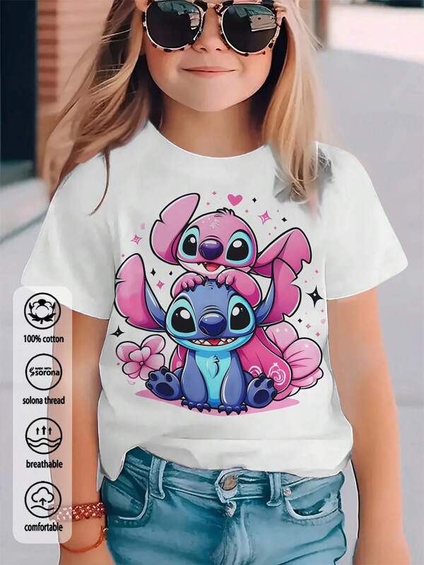 Koala, T-shirt da bambina in cotone a coste, stile college, primavera ed estate, nuove maglie sportive, drappeggiate, morbide e traspiranti, a maniche corte per bambini