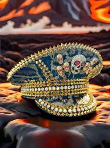 1 件闪亮骷髅复古派对街头涤纶蒸汽朋克水钻船长帽、疯狂配饰、派对帽、服装帽、女士帽子、女士狂欢节服装、女士海盗服装、趣味服装帽、海盗帽、女士海盗配饰、迷人女士帽子、女士夏季帽子、万圣节服装、男士帽子、趣味服装、海盗服装南瓜吸血鬼服装秋季