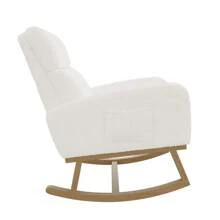 Poltrona a dondolo Teddy, poltrona per allattamento, poltrona per il tempo libero, poltrona a dondolo con schienale, poltrona da soggiorno, poltrona a dondolo per soggiorno, camera da letto, balcone, elegante poltrona relax per la vita moderna, bianca