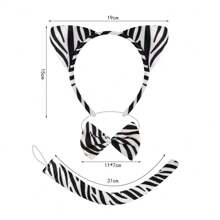 1 pièce Ensemble de 3 pièces mode européenne et américaine pour fête : Serre-tête avec oreilles de zèbre, nœud papillon et queue, accessoires de costume de bandeau décoratif exagéré pour Halloween