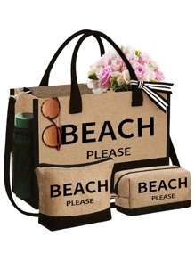 Set de 3 piezas que incluye: bolso de tela de lino con bloques de color, bolso cosmético y bolso cuadrado, serie "Playa", con gran capacidad. La correa para el hombro se puede quitar según la preferencia personal. Incluye un bolso de almacenamiento de cosméticos y un pequeño bolso cuadrado con cremallera que se puede usar como neceser, monedero o estuche de lápices.