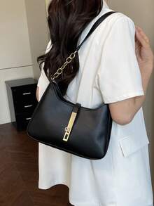 Modern Fashionable Baguette PU Shoulder Bag For Shopping - Black - View 7