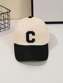 1 件女款拼色棒球帽，复古字母标志春秋季遮阳运动帽，宽大头围 - A - 查看 11