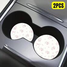 2件粉色花卉图案杯垫，个性创意汽车内饰装饰垫，可爱简约风格水杯垫 - 粉色 - 查看 4