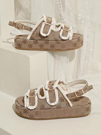 รองเท้าส้นหนาสำหรับผู้หญิง นิ้วเท้าแบบกลม แบบสวมใส่ มีพื้นหนา