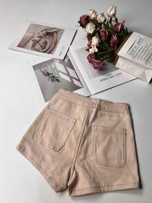 Women's High Waist Solid Color Casual Bike Shorts - Light Khaki - View 3