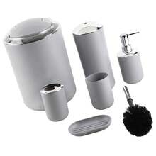 6pcs/Set Bathroom Accessories Set Toothbrush Holder,Trash Can,Soap Dispenser (Gray) Back To School - Dark Grey - View 9