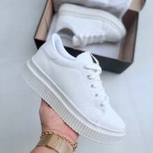 Women's White Casual Platform Sneakers Lightweight Comfortable - trắng - Xem 5