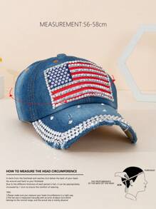 1 Piece Embroidered American Flag Baseball Cap With Diamonds, Outdoor Sun Protection Casual Hat For Boys And Girls Spring And Fall Travel Beach Vacation Use