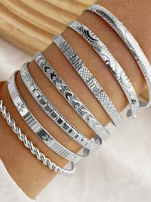 7pcs Middle Eastern Fashion Women's Classic Embossed Bangle Bracelets - 7pcs Open Bracelets - View 8