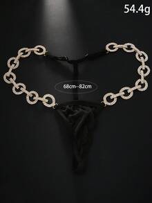 STONEFANS 1pc Sexy Fashionable Round Crystal Bikini Thong, Geometric Gold Body Jewelry Chain Accessory For Summer Beach, Women - STL2903 Gold - View 5