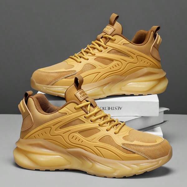 Men's Summer New Thick Sole Sports Casual Sneakers, Breathable Mesh Fabric Chunky Sneakers, National Versatile Non-Slip Lightweight Soft Sole Outdoor Walking Shoes