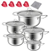 15 Sets Stainless Steel Stock Pot Set With Glass Lid Induction Cooking Pots Large And Small Cooking Pots Double Handle Multifunctional Kitchen Items For Stews And Soups - 銀色 - 查看 13