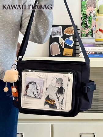 Kawaii japanska skolväskor axelväskor grundfärgade enfärgade genomskinliga nya enkla flickväskor preppy studentväskor med märken displayplatta liten sidoficka kan lägga 10 cm dockor DIY ita-väska JK tillbaka till skolan gåvor konsert anime fans väskor kvinnor bolsos