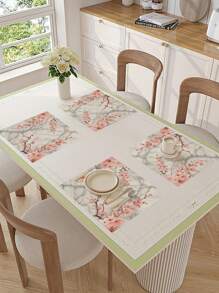 Juego de 1 pieza/4 piezas/6 piezas, Mantel individual de tela/lino de cocina, Mantel individual decorativo simple, Mantel individual con estampado de flores de ciruelo chino, Decoración de habitación para hotel, restaurante, fiesta festiva, Adecuado para decoración de vajilla del hogar durante todo el año