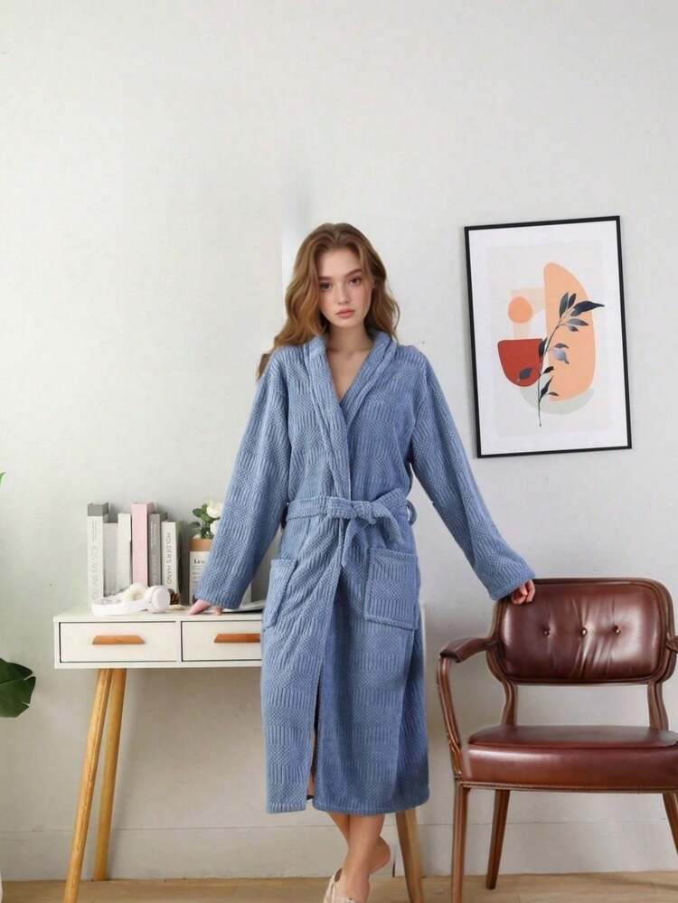 1pc Coral Fleece Robe For Women, Soft, Absorbent, Skin-Friendly, Suitable For Bathroom, Gym, Hotel, Beach Vacation, Essential For Home & Travel, Perfect Gift For Everyone Back To School - Multicolor - View 7