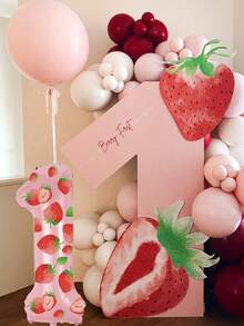 带草莓贴纸的 0-9 数字铝箔气球 - 生日派对装饰、公主主题、庆典用品、派对家居装饰、生日派对装饰 | 草莓主题装饰 | 气球、生日派对装饰