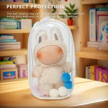 17 厘米娃娃透明展示和收纳盒 - PVC 包，带可拆卸钥匙扣，用于收藏玩具和化妆品，便携式旅行或家居装饰盒（7 英寸），Ladudu 娃娃收纳袋
