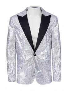 Men's Suit Party Jacket, Half Neck Sequin Suit Jacket, Suitable For Attending Dances And Parties, Is The Best Gift For Husbands To Attend Parties - Bạc - Xem 2