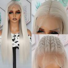 13X6 Free Part Platinum Blonde Lace Front Wigs 28 Inch Pre Plucked Long Straight Hair Wigs Glueless Soft Ash Blonde Colored Wigs Heat Resistant Fiber Hair Synthetic Lace Front Wigs For Women For Daily Christmas Party Cosplay Use - trắng - Xem 6