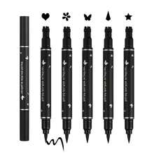5PCs Liquid Winged Eyeliner Stamp Pen Set-Double-Headed Black Eye Liner Pencil-Long-Lasting Waterproof Stamp Eyeliner Set For Eye Makeup-Star, Heart, Flower, Butterfly, Triangle - 03 Flower - View 9