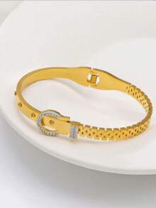 1 pièce Bracelet jonc avec fermoir en anneau O en acier inoxydable de style européen, texture en acier au titane. Polyvalent, convient pour un port quotidien, cadeau de la Saint-Valentin, pour maman, fête des mères - bracelet de perles boule - Voir 7