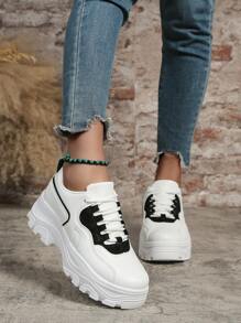 Plus Size Women's Fringe Platform Black High Top Athletic Sneakers, Spring/Autumn White Casual Waterproof Shoes
