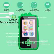 Juguete de teléfono en forma de dinosaurio para niños con cámara HD dual y juegos educativos, funda de silicona resistente a golpes, mejor regalo para niños y niñas de 3 a 12 años (con tarjeta de 32 GB)