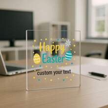 1pc Acrylic Ornaments Transparent Acrylic Easter Decoration, Personalized Message Block With Colorful Eggs, Spring Holiday Gift For Her, Bedroom Or Living Room Decor