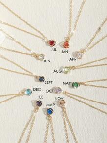 1pc Fashionable High-End Shiny, Elegant, Minimalist Heart & Water Drop Zodiac Birthstone Crystal Zirconia Pendant Necklace, Suitable For Daily Wear, Gift For Family And Friends