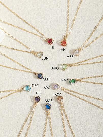 1pc Fashionable High-End Shiny, Elegant, Minimalist Heart & Water Drop Zodiac Birthstone Crystal Zirconia Pendant Necklace, Suitable For Daily Wear, Gift For Family And Friends