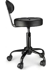 Swivel Stool With Wheels Height Adjustable Rolling Spa Stool Chair Backrest Black - 白色 - 查看 6
