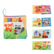 1本婴儿感官布书，婴儿布书早教玩具，带皱纹纸，4面8页英文迷你书动物水果农场布书