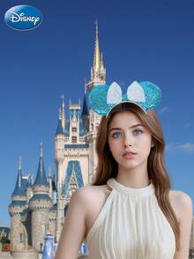 Disney 1个米老鼠耳朵发箍 公主耳朵 蓝色雪花亮片头饰 旅行派对角色扮演服装配饰