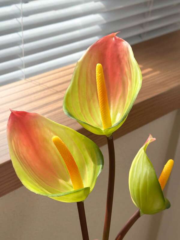 3 PIEZAS Flores artificiales de Anthurium (Flor Flamingo) de tacto real, de material de goma suave, estilo moderno, textura realista brillante, tallo flexible - Decoración de flores falsas para arreglos de jarrones, decoración del hogar, hotel, mesa de oficina, arco de boda, escena de fiesta, San Valentín, cumpleaños y obsequios