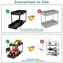 1 pezzo Scaffale estraibile multifunzionale da installare sotto il lavello - Ripiano di stoccaggio a doppio strato per cucina e bagno, ideale per spezie e prodotti per le mani, in plastica resistente con supporto in metallo, organizer pratico