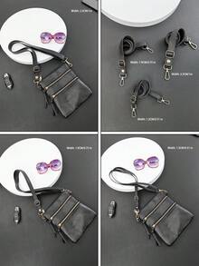 Various Size Replacement Shoulder Straps, DIY Bag Strap, Wallet Strap, Full Grain Genuine Leather, Adjustable Crossbody Strap, Black/Gold/Silver Hardware - Black - View 3