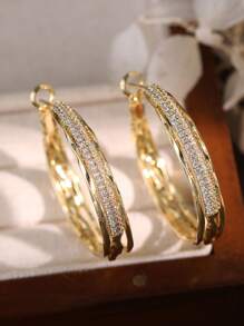 2 piezas Pendientes de aro dorados brillantes y glamorosos con circonita cúbica, adecuados para bodas, compromisos, fiestas y regalos